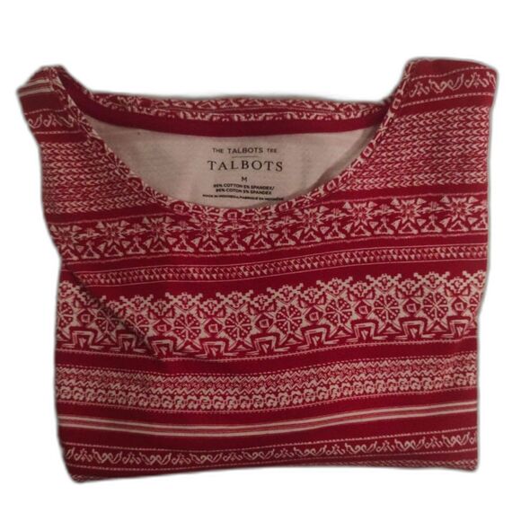 Talbots Women M Christmas Fair Isle Red Long Sleeve Shirt Holiday Winter Cotton - Picture 4 of 10